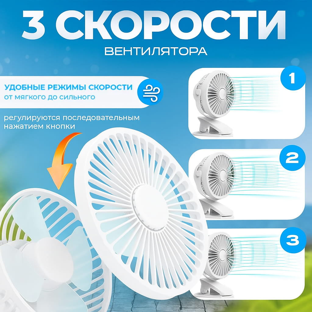 Вентилятор настольный с прищепкой
